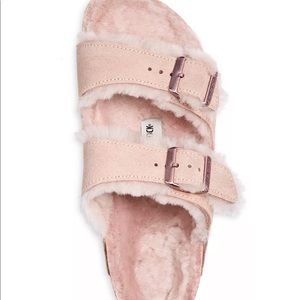 NWT Birkenstock shearling slide sandal pink
